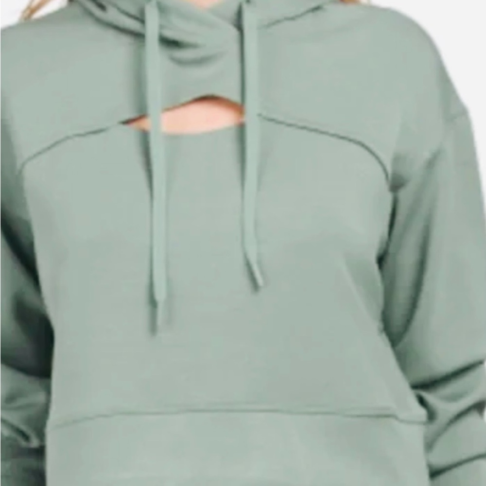 90 Degree By Reflex Sage Green Cutout Hoodie
